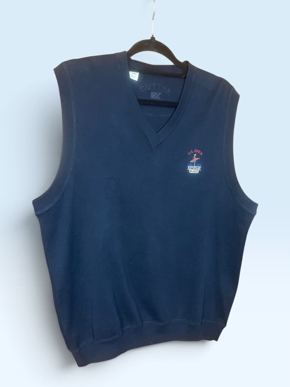 Cutter and Buck Men's Navy Sweater Golf Vest w/US Open 2009 Bethpage Black Med.